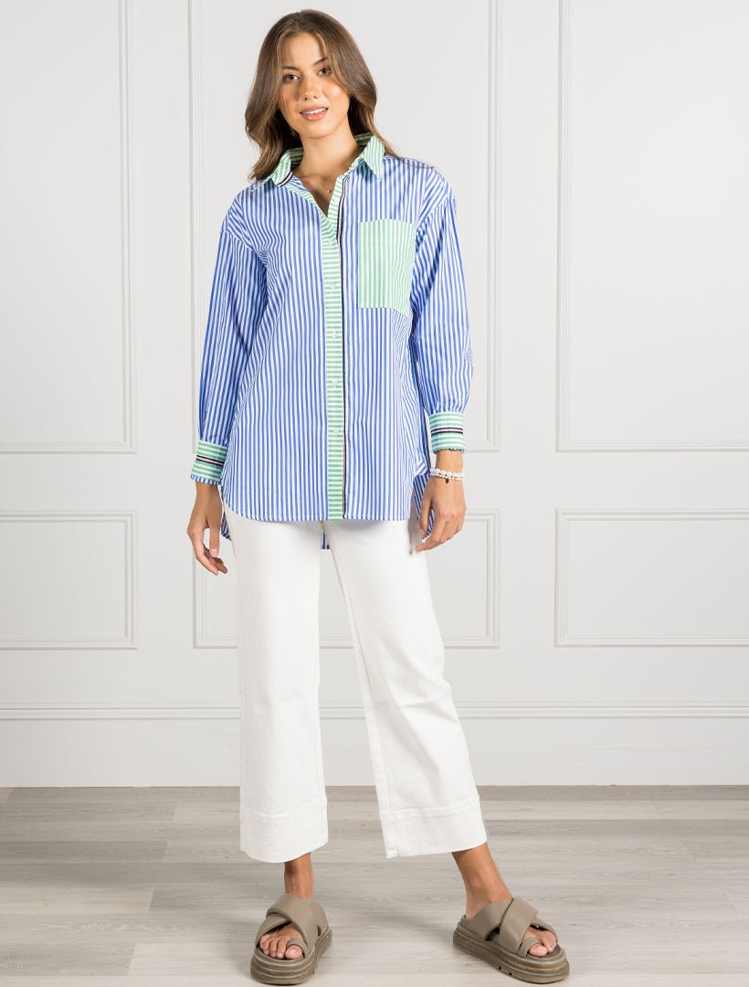 Charlie Striped Shirt Blue Green - Zjoosh