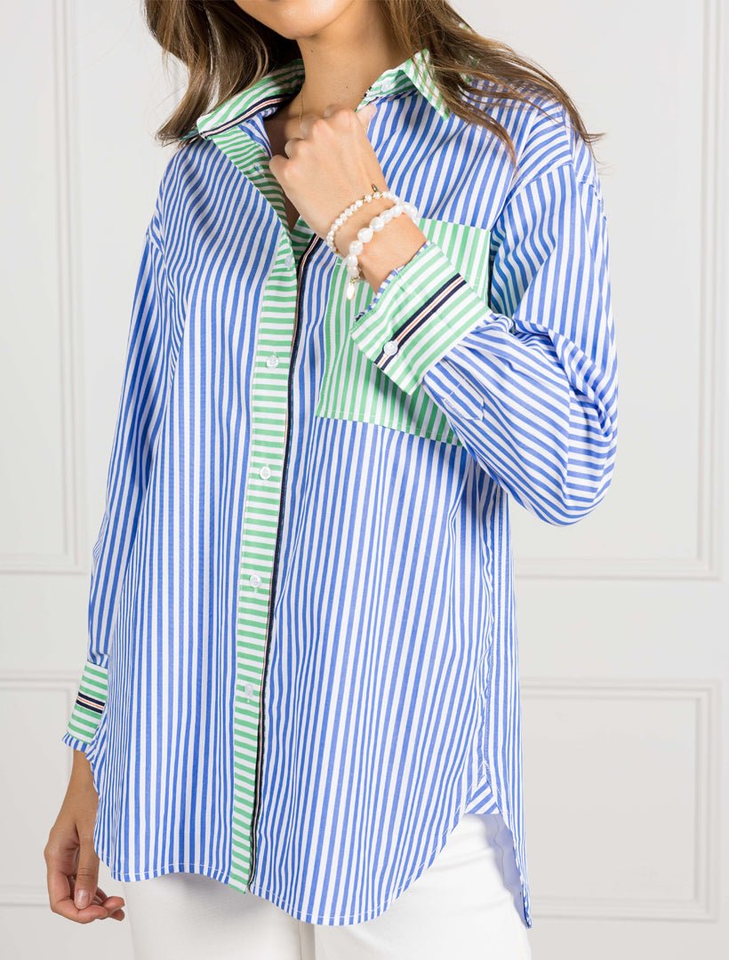 Charlie Striped Shirt Blue Green - Zjoosh