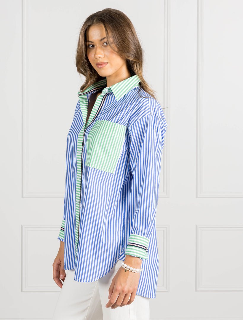 Charlie Striped Shirt Blue Green - Zjoosh