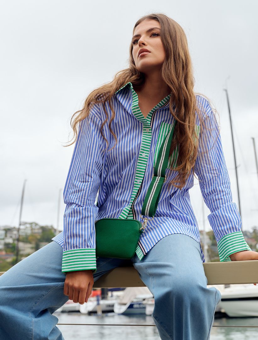 Charlie Striped Shirt Blue Green - Zjoosh