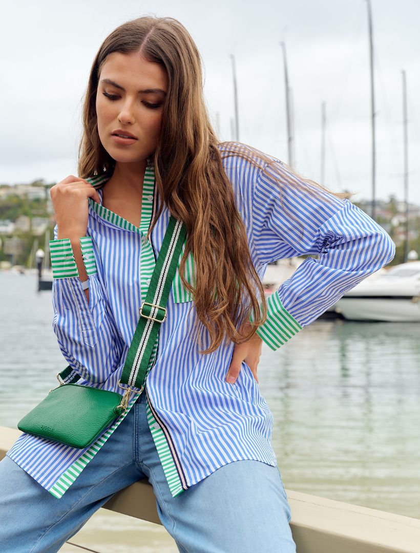 Charlie Striped Shirt Blue Green - Zjoosh