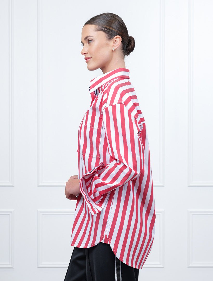 Charlie Wide Stripe Shirt Red - Zjoosh