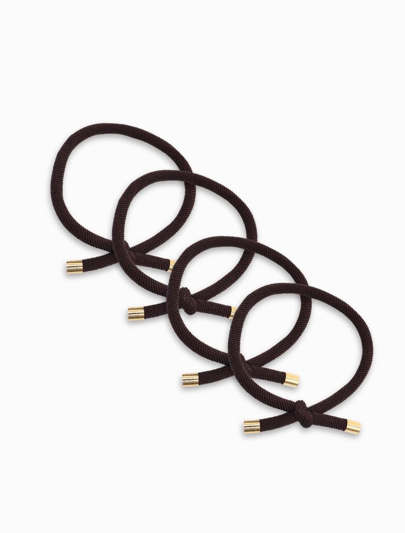 Chocolate Gold Tip Hair Ties Pack of 4 - Zjoosh