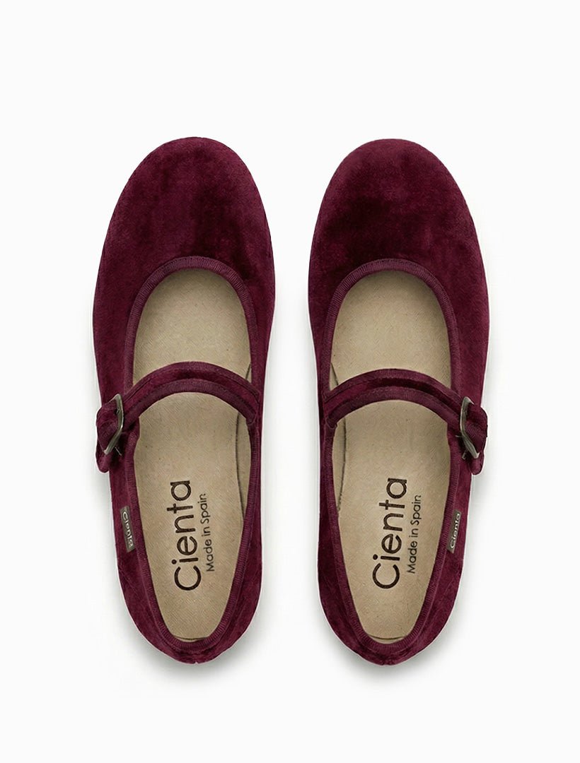 Cienta Velvet Mary Jane Burgundy - Zjoosh