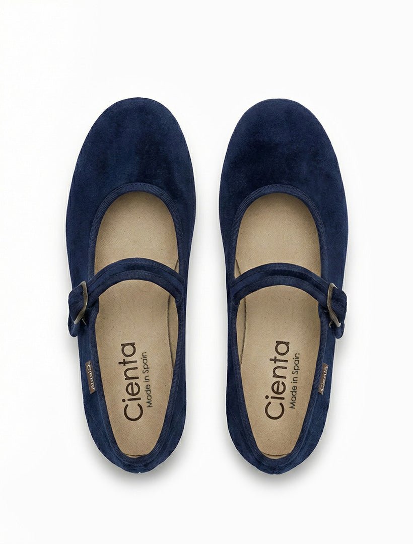 Cienta Velvet Mary Jane Navy - Zjoosh