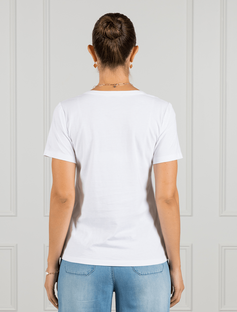 Claire V Neck Tee White - Zjoosh