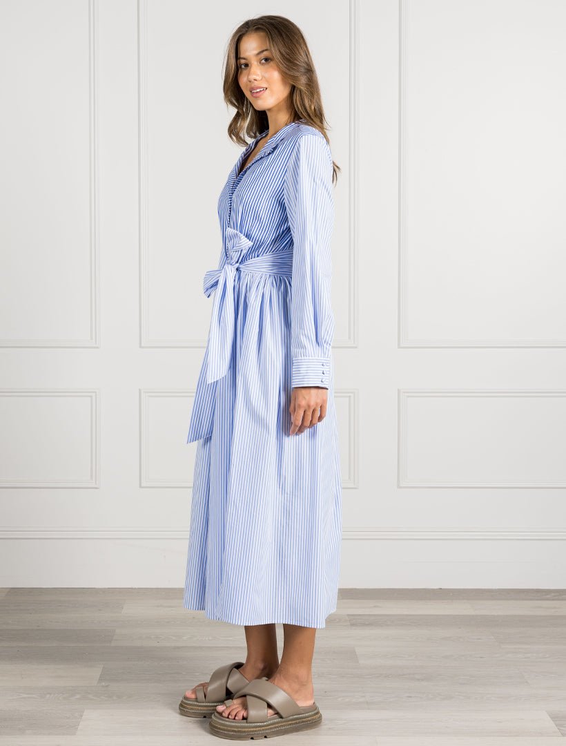 Classic Stripe Tea Rose Dress Blue - Zjoosh