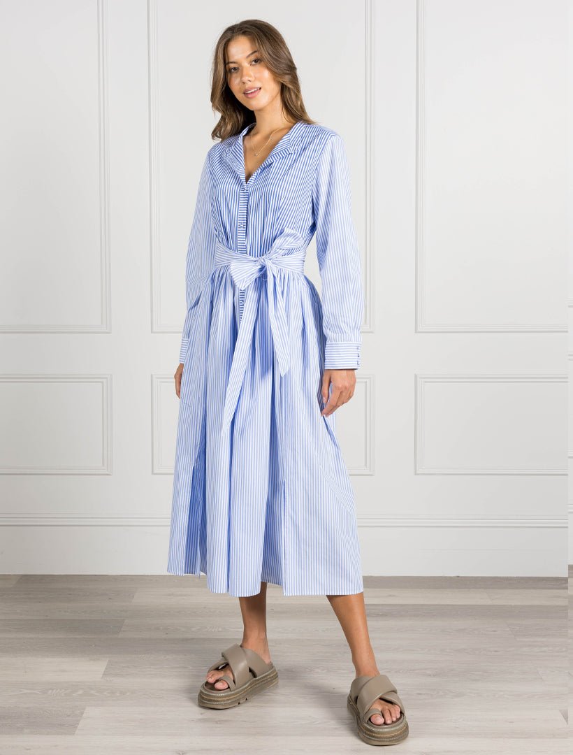 Classic Stripe Tea Rose Dress Blue - Zjoosh