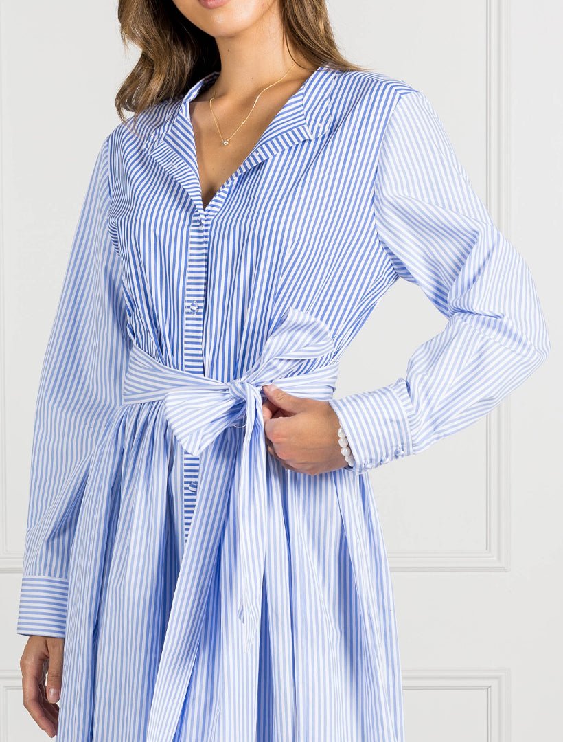 Classic Stripe Tea Rose Dress Blue - Zjoosh