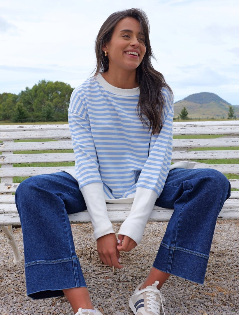 Claudia Striped Sweatshirt Blue - Zjoosh