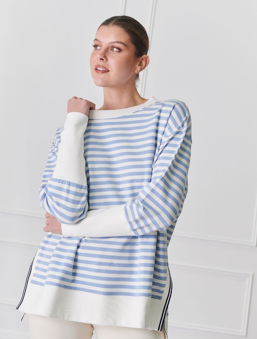 Claudia Striped Sweatshirt Blue - Zjoosh