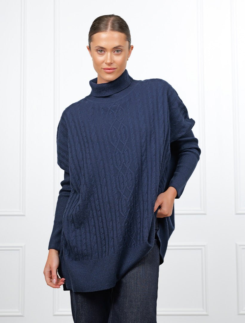 Coco Cable Knit Jumper Navy Free Size - Zjoosh