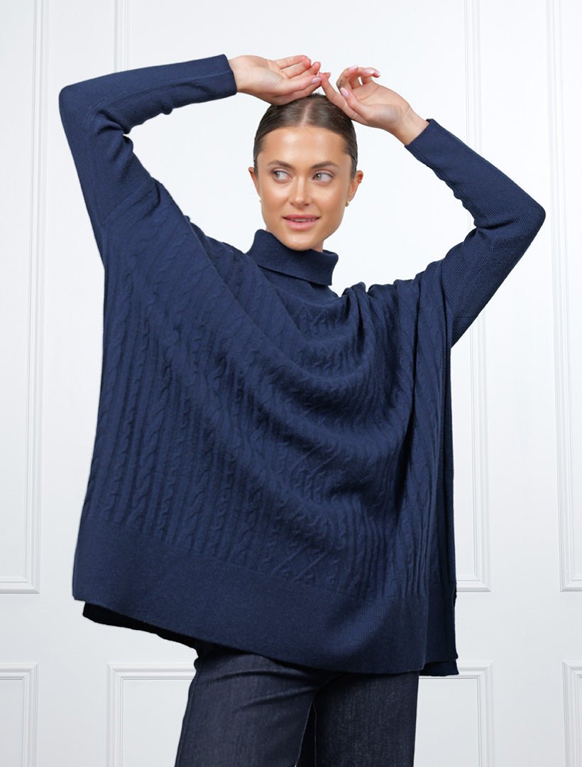 Coco Cable Knit Jumper Navy Free Size - Zjoosh