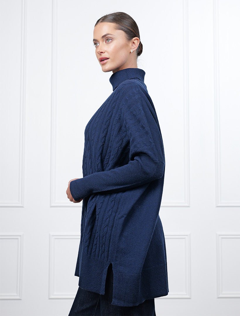 Coco Cable Knit Jumper Navy Free Size - Zjoosh