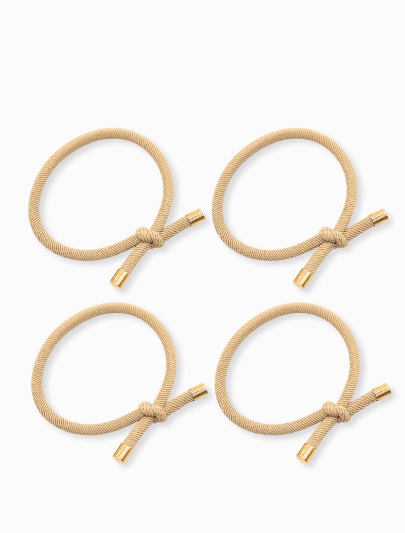 Cream Gold Tip Hair Ties Pack of 4 - Zjoosh