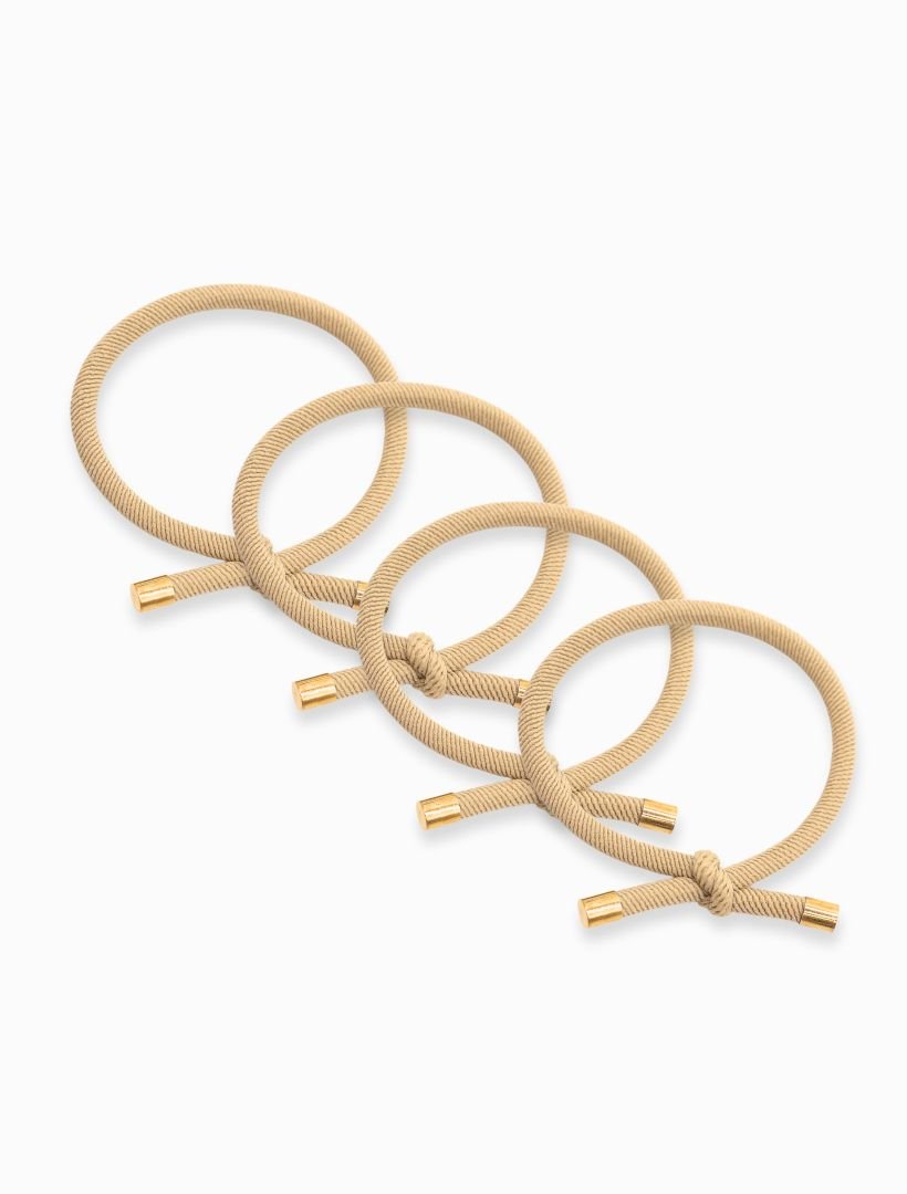 Cream Gold Tip Hair Ties Pack of 4 - Zjoosh