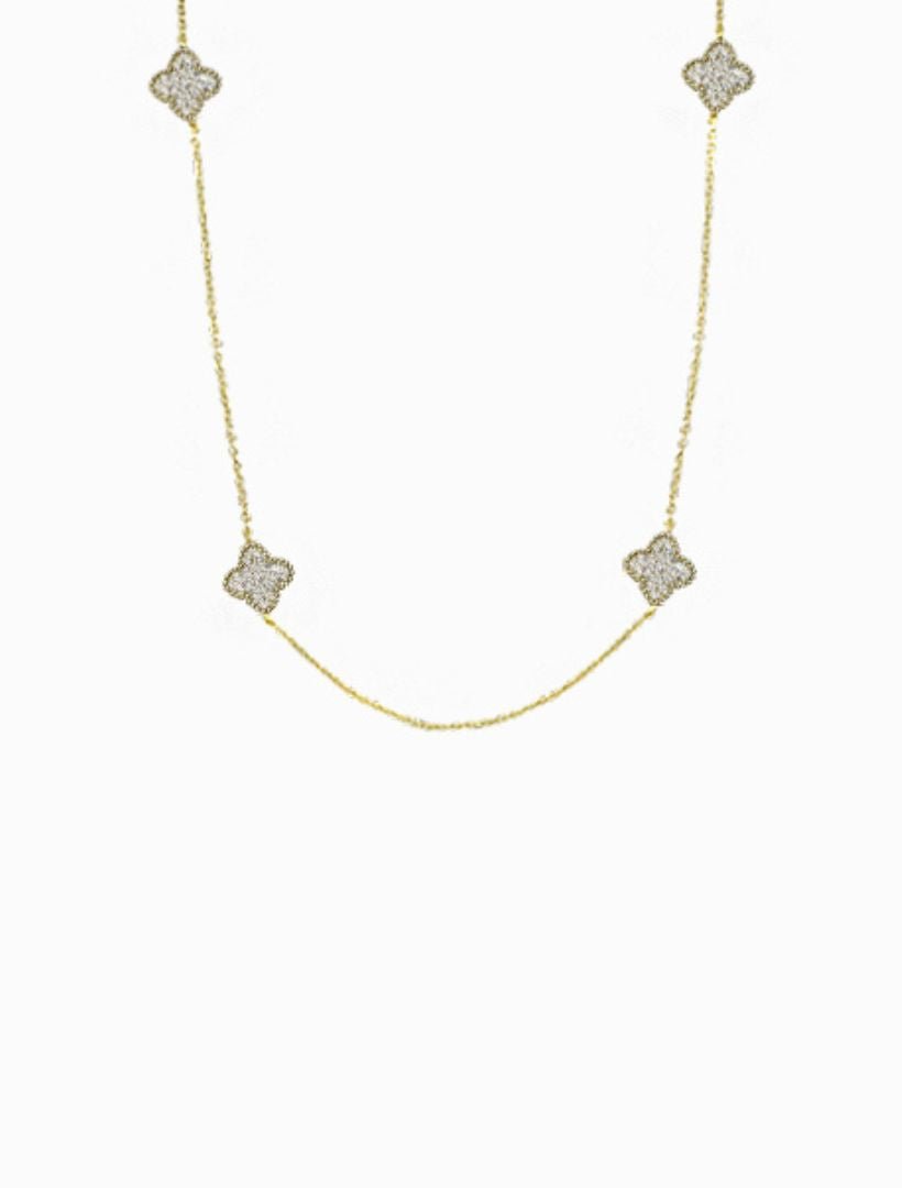 Crusted Clover Necklace Gold - Zjoosh