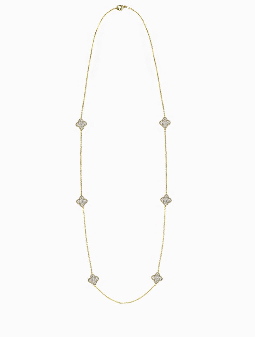 Crusted Clover Necklace Gold - Zjoosh