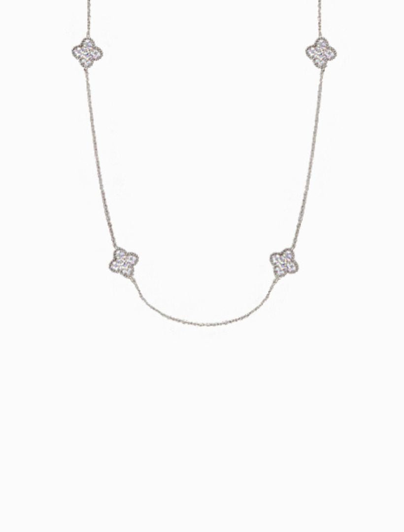 Crusted Clover Necklace Silver - Zjoosh