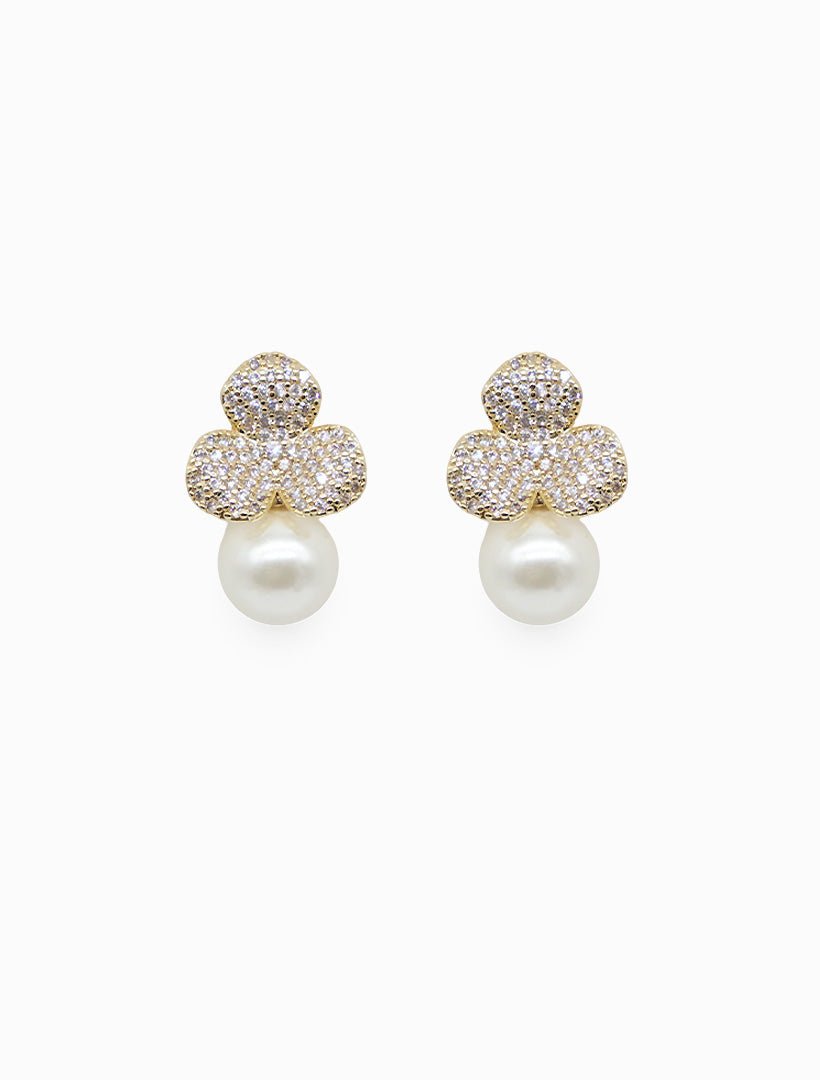 Crystal 3 Petal and Pearl Studs - Zjoosh
