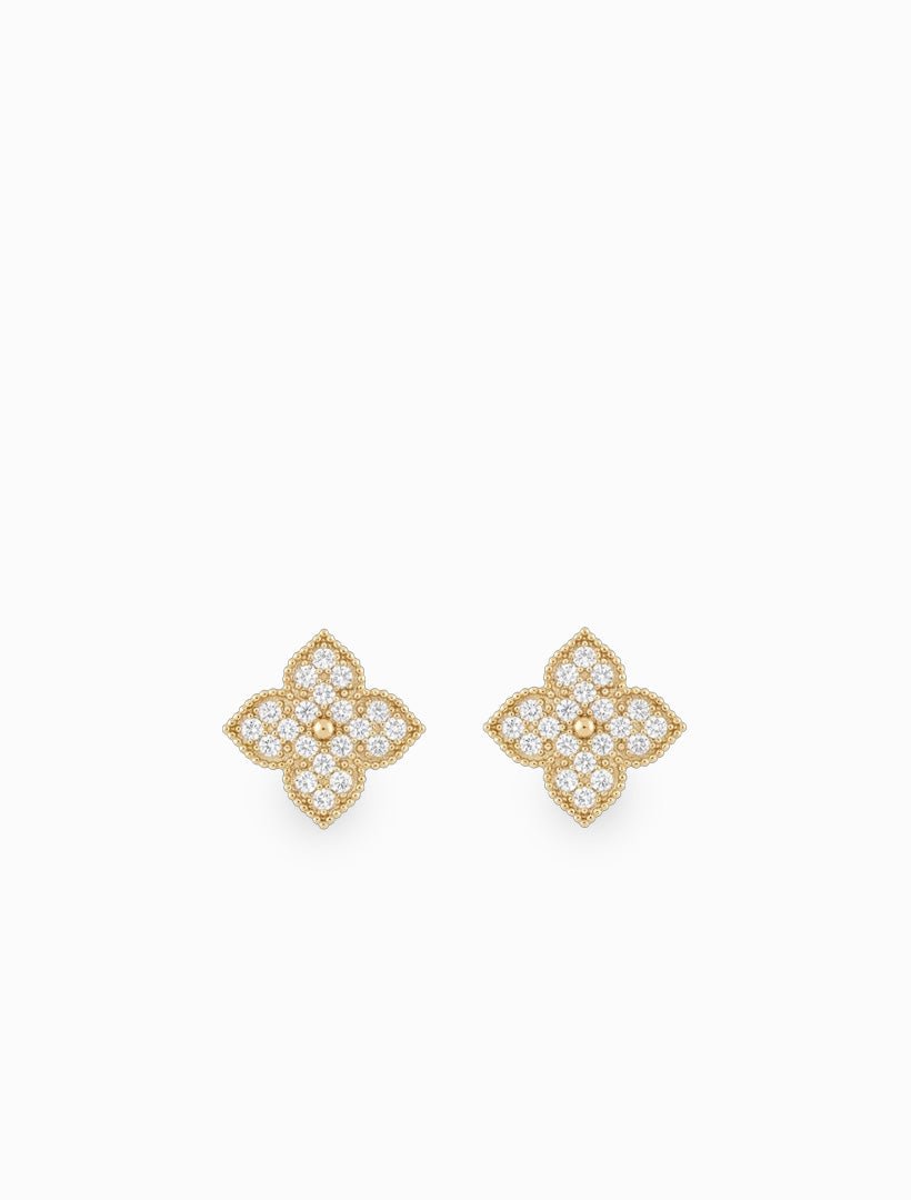 Crystal 4 Petal Earrings Gold - Zjoosh