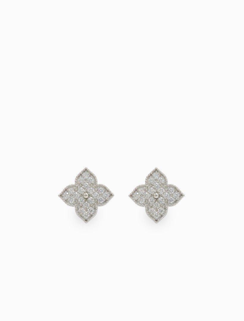 Crystal 4 Petal Earrings Silver - Zjoosh