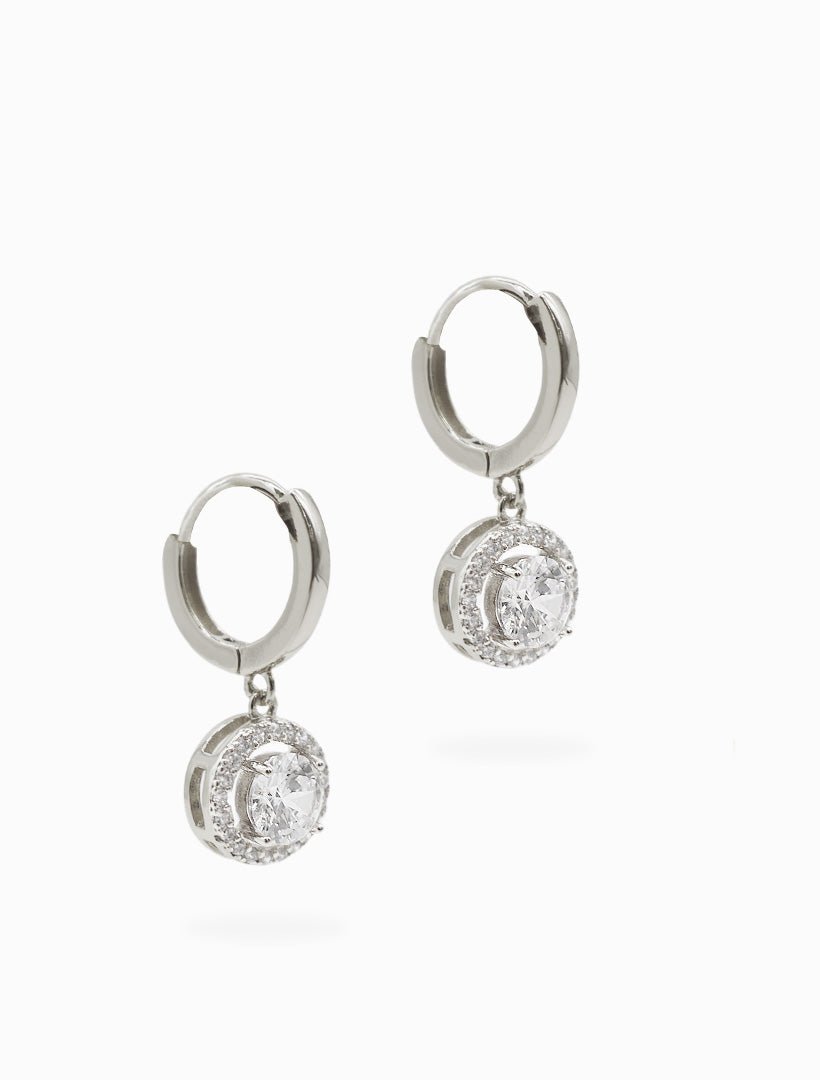 Crystal Circle Drop Earrings Silver - Zjoosh