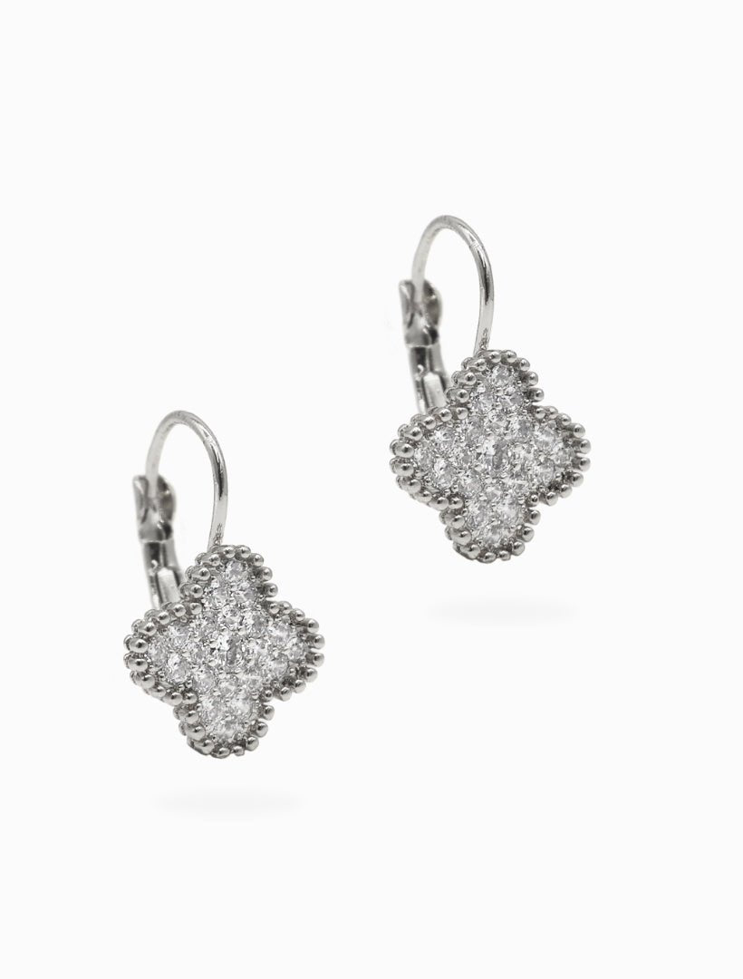 Crystal Clover French Hooks Silver - Zjoosh