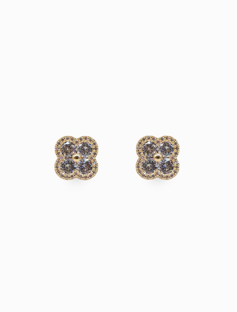 Crystal Clover Studs Gold - Zjoosh