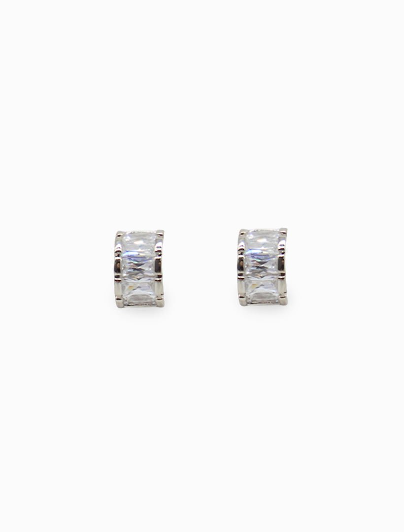 Crystal Half Hoop Studs Silver - Zjoosh
