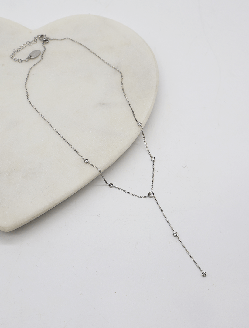 Crystal Long Drop Necklace Silver - Zjoosh