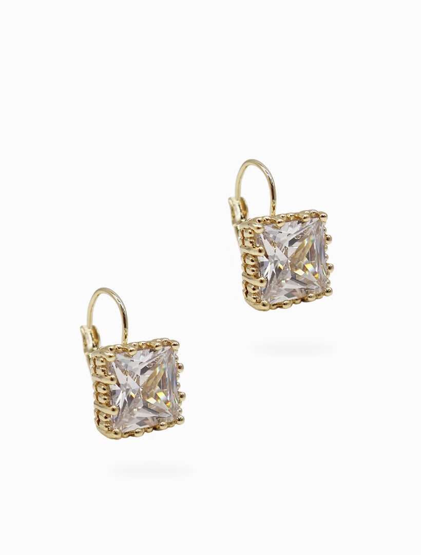 sIDE VIEW - Crystal gold french hook earrings