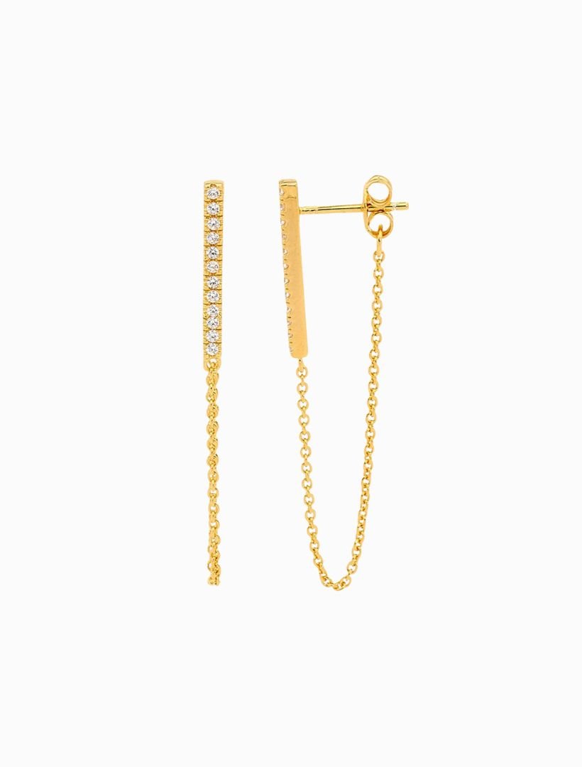 Cubic Zirconia Bar and Chain Earrings Gold - Zjoosh