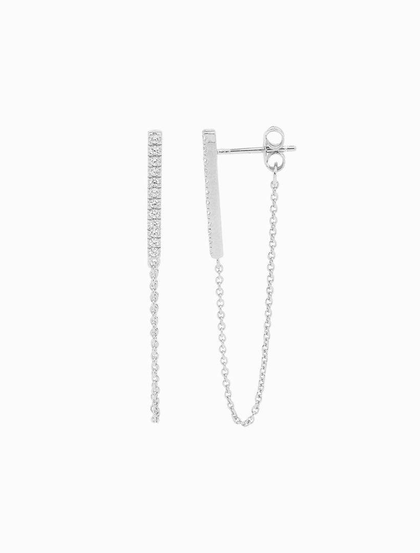 Cubic Zirconia Bar and Chain Earrings Rhodium - Zjoosh