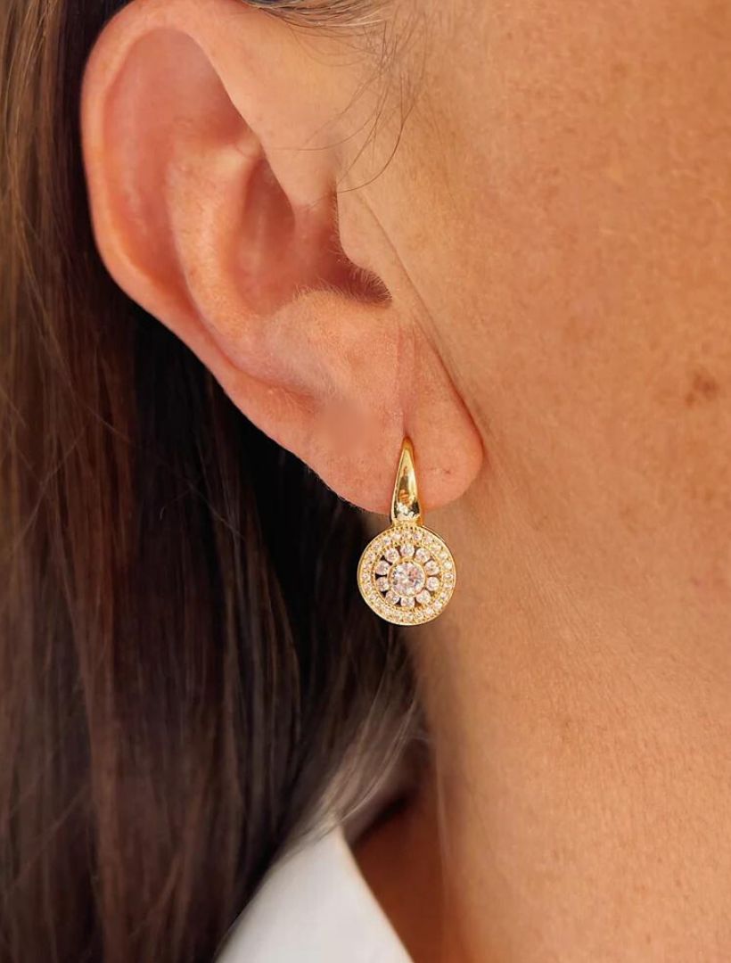 Cubic Zirconia Drop Earrings on French Hook Gold - Zjoosh