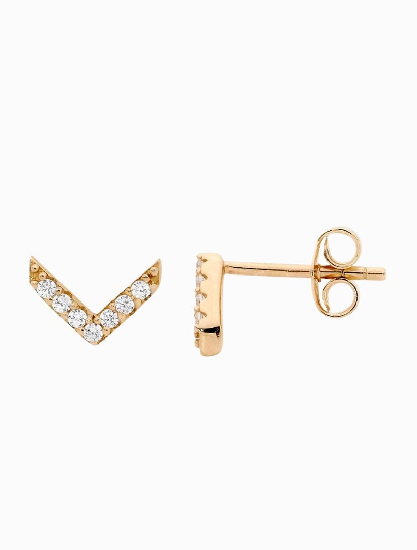 Cubic Zirconia V Stud Earrings Gold - Zjoosh