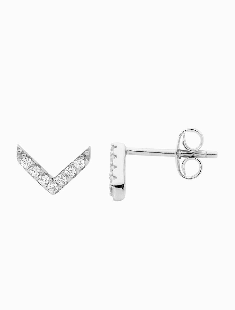 Cubic Zirconia V Stud Earrings Rhodium - Zjoosh