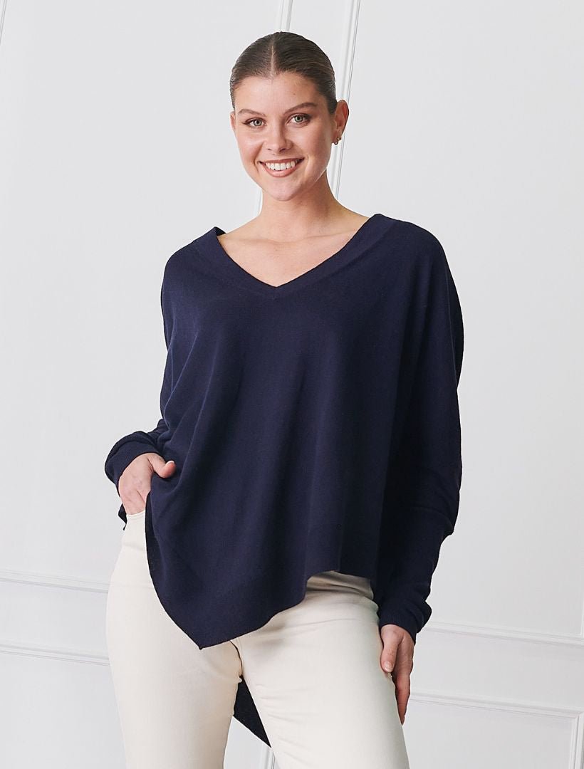 Navy V-Neck Jumper Explore Zjoosh Cotton Cashmere