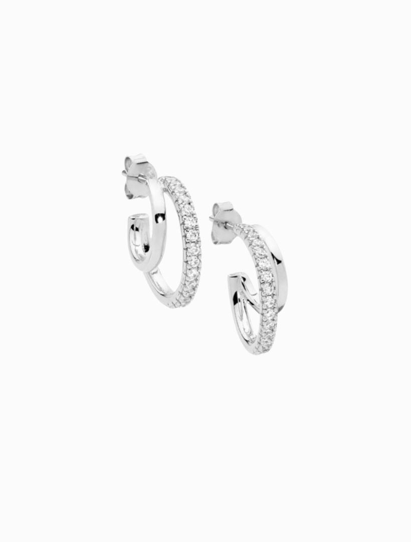 Double Hoop Cubic Zirconia Earrings Rhodium - Zjoosh