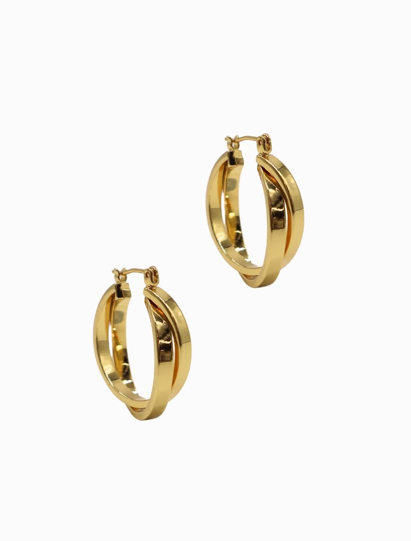 front view of gold double hoop earring - zjoosh