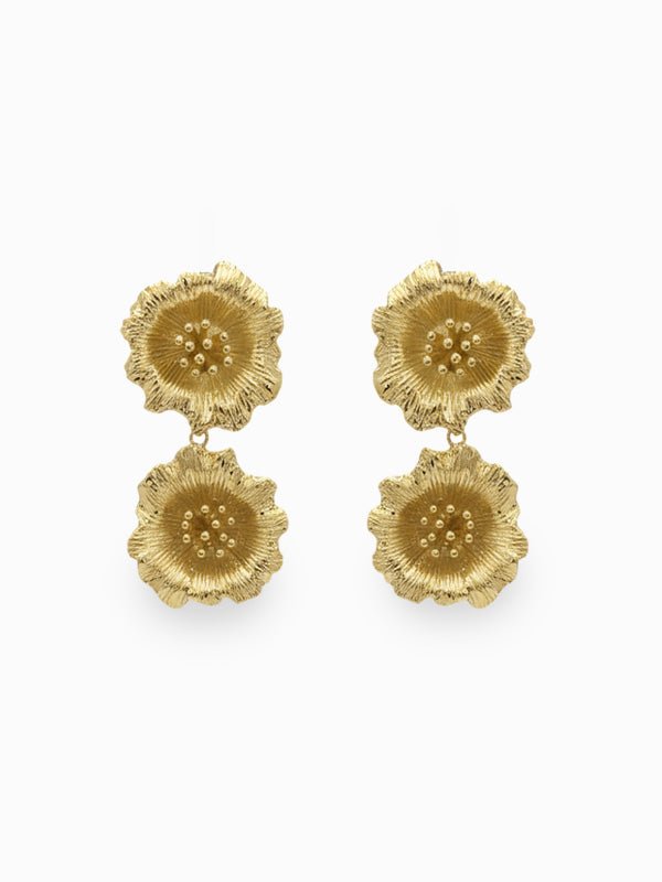 Double Layer Flower Studs Gold - Zjoosh