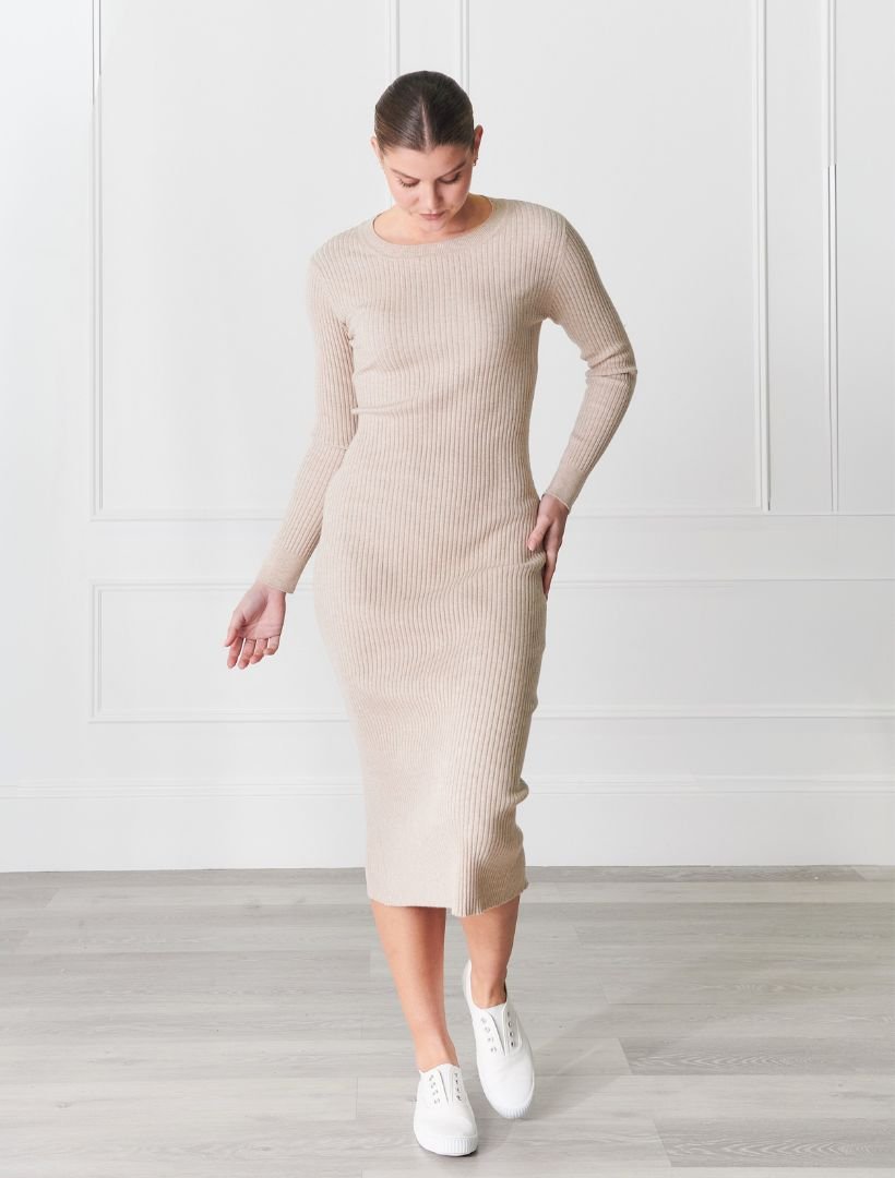 Eden Rib Knit Dress Oatmeal - Zjoosh