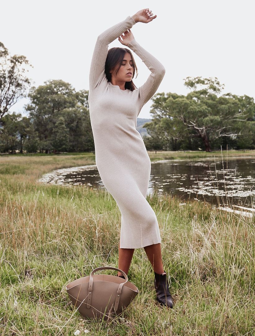 Eden Rib Knit Dress Oatmeal - Zjoosh