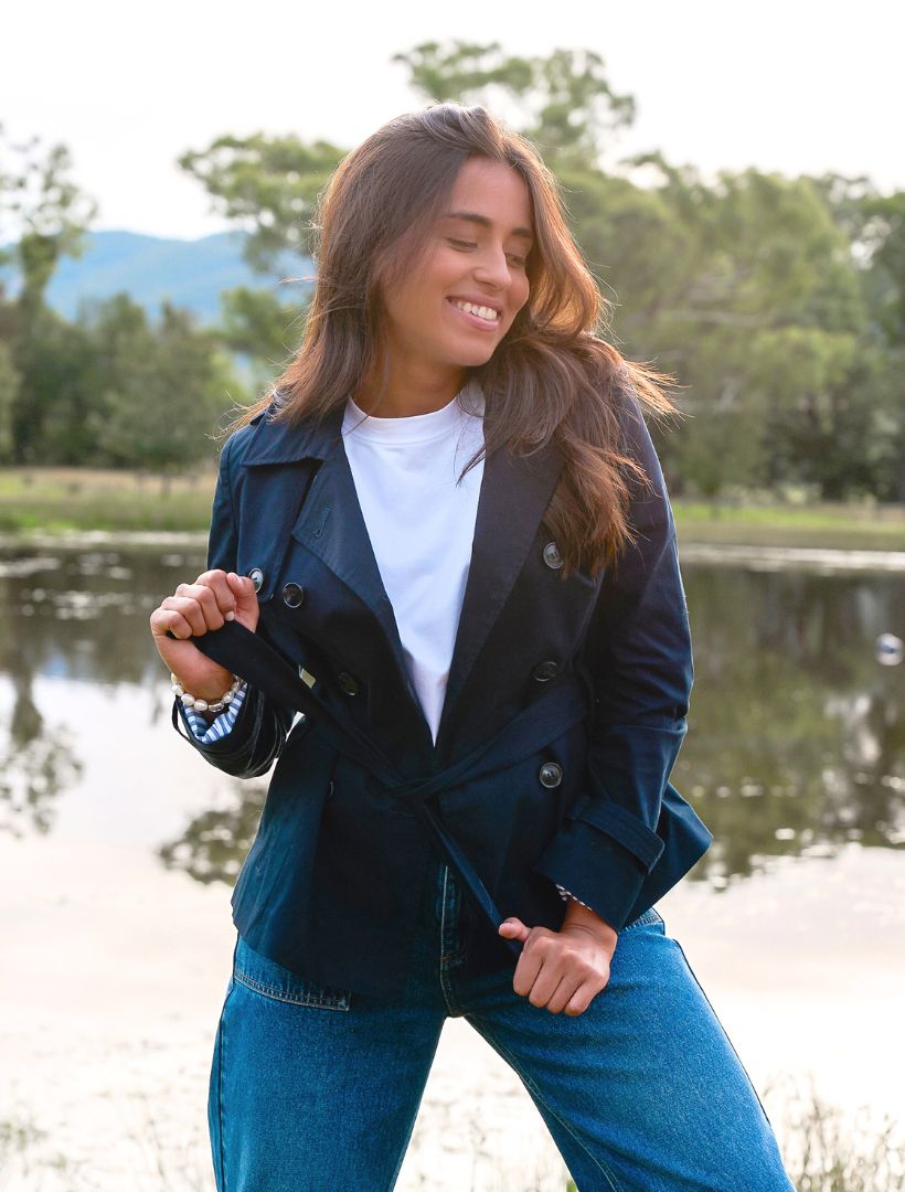 Ella Cropped Trench Coat Navy - Zjoosh