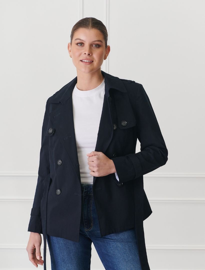 Ella Cropped Trench Coat Navy - Zjoosh