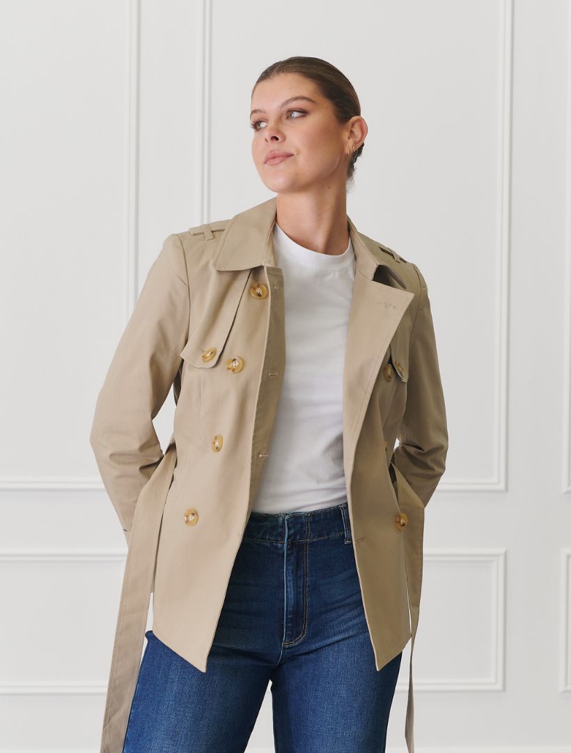 Ella Cropped Trench Coat Stone - Zjoosh