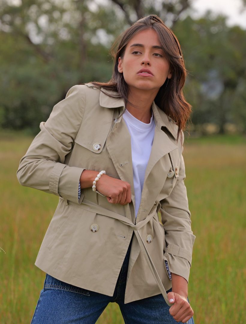 Ella Cropped Trench Coat Stone - Zjoosh