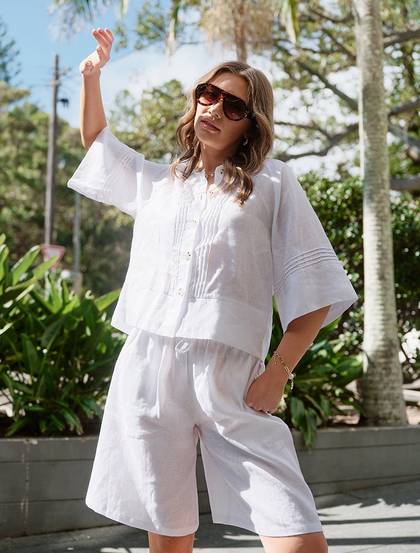 Elouise Linen Short White - FINAL SALE - Zjoosh