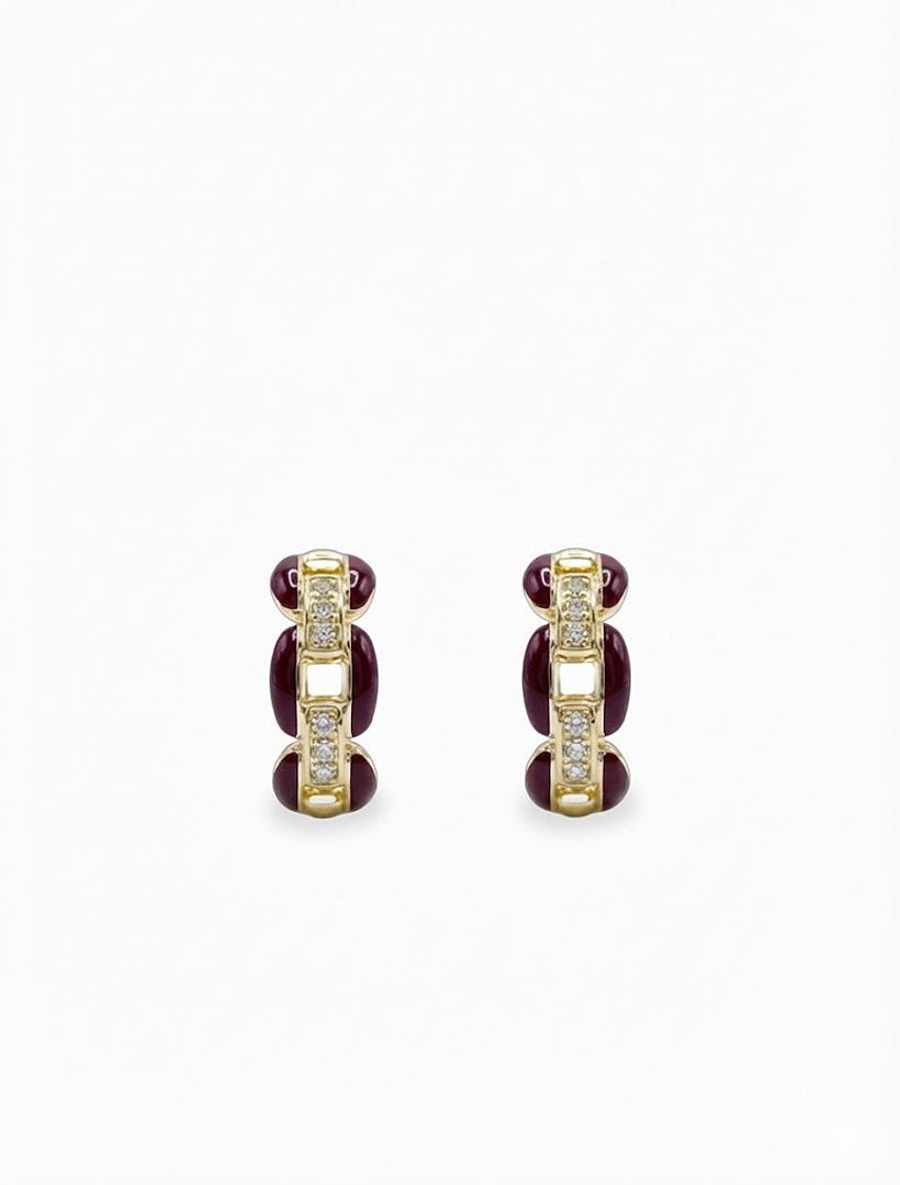 Enamel and Crystal Hoops Burgundy - Zjoosh