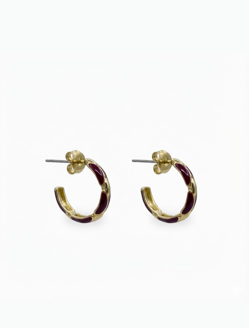 Enamel and Crystal Hoops Burgundy - Zjoosh